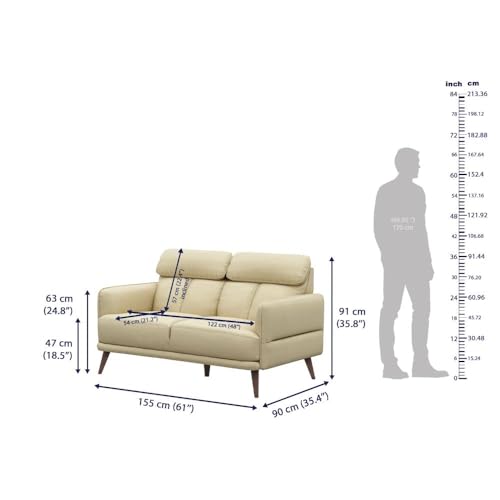 Image of Wakefit 2 Seater Sofa | 5 Year Warranty | Beige Leatherette, Neem Wood, Modern Style, Living Room, 150 x 90 x 91 cm