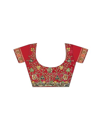 Image of Satrani Women's Georgette Bandhani Printed Sequence Lace Work Scalloped Border Saree with Unstitched Blouse Piece