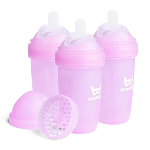 Biberon anti-colique Herobility violet 240 ml tétine souple anti-ballonnement lot de 3