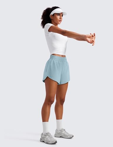 CRZ YOGA Womens Mid Waisted Running Shorts Liner - 5'' Quick Dry for Athletic Sport Workout Track with Zip Pocket Light Grayish Blue Medium3