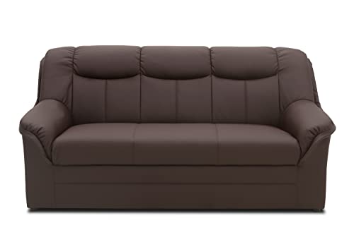 DOMO. collection Sofa Berlin, Leder, klassisches 3er Sofa, Polstergarnitur mit weichem Kunstleder und hochwertigem Federkern, 3 Sitzer 178 x 90 x 89 cm (BxTxH), Mokka braun
