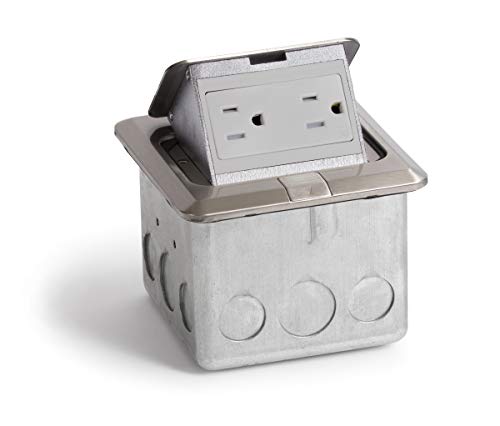 Lew Electric PUFP-SQ Square Recessed Floor Pop Up Outlet Box  Tamper Resistant with Two 15A Receptacles Made by an American Based Company - (Stainless Steel)