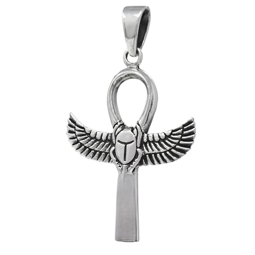 Ankh Wings Pendant for Men and Women - STERLING SILVER 925 Scarab Key of Life Ancient Egyptian Symbols of Life Ankh Sacred Symbol Talisman Amulet Good luck gift3