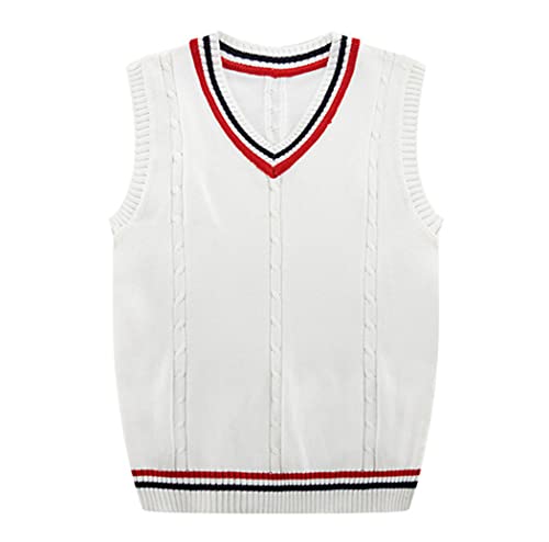 Pull garçon col V pull homme sans manches gilet uniforme gris clair - 4