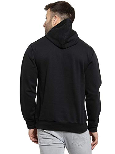 Image of Men's Cotton Hoodie Sweatshirt with NO Zip and with Inner Fleece - Black