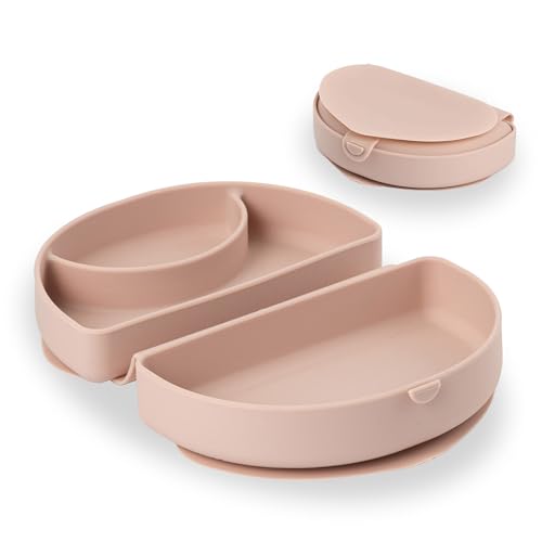 Image of Miniware Baby Plate with Suction, Foldable Silicone Toddler Plate for Travel, Baby Suction Plate, Dishwasher Safe, BPA Free, Self Feeding Silicone Plate for Babies & Toddlers, Pink Silifold