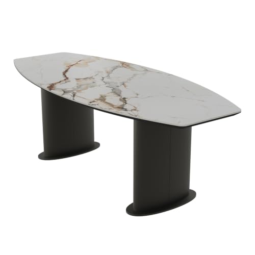Image of Wakefit Crosne Dining Table - Golden Statuario - 6 Seater I Marble Finish I Vitrified Tile Top I Golden Statuario