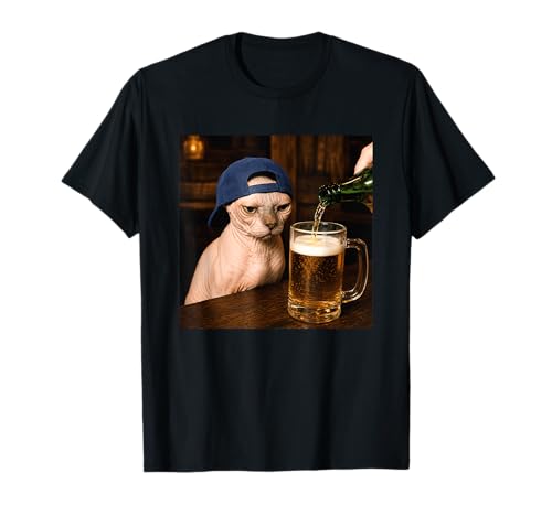 Funny Sphynx Drinking Beer Cat Meme T-Shirt