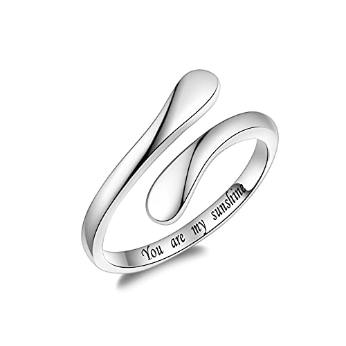 Fookduoduo 925 Sterling Silver Ring Inspirational Jewelry adjustable Wrap Open Rings for Women (You Are My Sunshine)