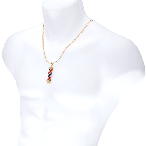 metaltree98 Men's New Micro Mini Pave Brass Barber Shop Pendant with 24” Miami Cuban Chain BCH 15108 G3