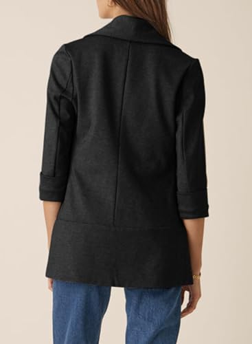 Happy Sailed Blazer Jackets for Women Open Front 3/4 Sleeve Work Office Suits Spring Summer Black Small3