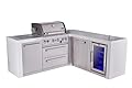 Mont Alpi Premium 4-Burner 82"x75" L-shaped 400 Deluxe Stainless Steel Island Modular Outdoor Kitchen Island BBQ Gas Grill + Side Burner + Refrigerator + Storage Drawers and Cabinets + Rotisserie Kit