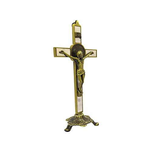 Crucifixo Em Metal Para Parede E Mesa Resinado 20cm Estilizado com Pedestal Cruz Moderna Decoração p