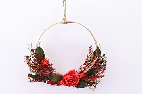 artplants.de Corona di Fiori secchi GALENO su Anello, Rosso-Verde, 36,5cm, Ø30cm - Corona Decorativa