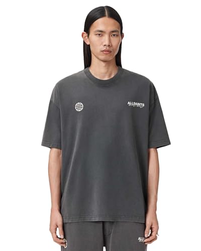 T-shirt Allsaints Emblem SS Crew homme noir en coton basique de marque