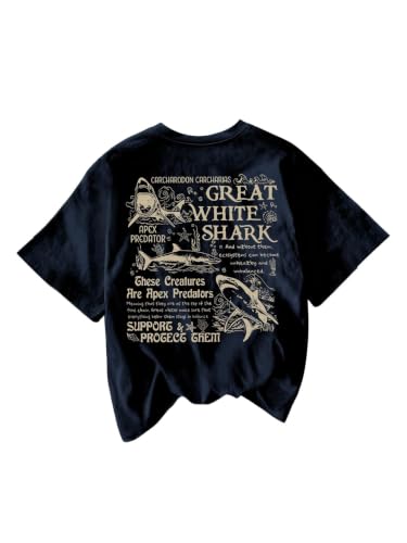 Image of RoseSeek Women's Graphic Letter Tee Crew Neck Drop Shoulder Trendy Summer T Shirt Short Sleeve Vintage Car Print Top