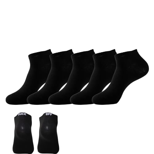 5 pairs of black, white and pink FUCK OFF boat socks, No-Show Socks suitable for men and women size 6-11