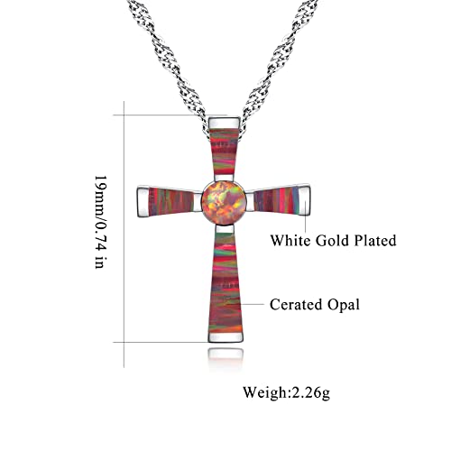 Cinily Chain Necklace For Women Pendant Silver Plated Girls Cross Pendant Necklace Personalized Opal Pendant/Mystic Topaz Gemstone Pendant Criss Jewelry (Red Brown) #TOP1