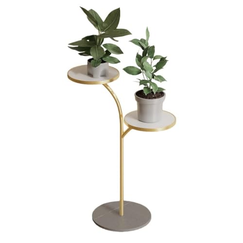 Nihigフラワースタンド 室内用 花台 フラワーラック 2段 アイアン製 防サビ 植物棚 観葉植物スタンド 鉢置き棚 スリム 花 植木鉢 置きカバー フラワー ラック 花 植木鉢 置き 棚 玄関 ベランダ インテリア収納 (【タイプB】ゴールデン枠+グレ