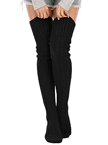 Image of YELAIVP Women's Cable Knitted Thigh High Boot Socks Extra Long Winter Stockings Over Knee Leg Warmers