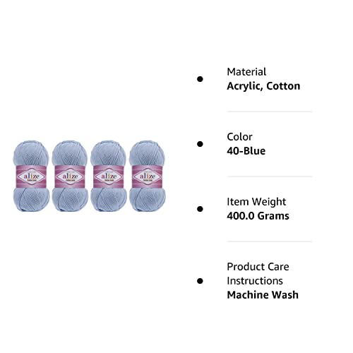 55% Cotton 45% Acrylic Yarn Alize Cotton Gold Thread Crochet Hand Knitting Art Lot Of 4Skn 400 Gr 1444 Yds (40-Blue) #TOP1