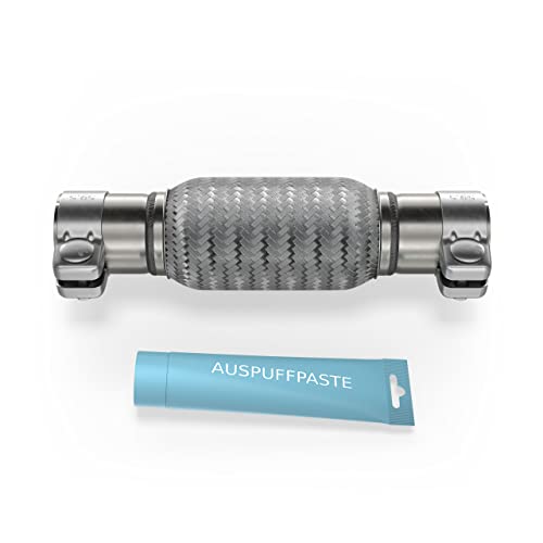 Flexrohr Universal Flexstück Wellrohr Hosenrohr Flexibles Rohr Edelstahl Interlock Ø60 x 150 x 260mm mit 2 Schellen. Einbau ohne Schweißen inkl. Montage Past