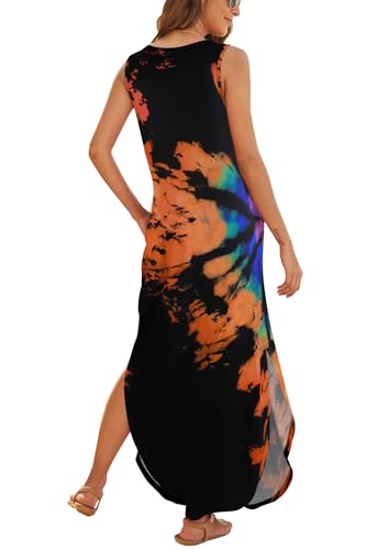 Image of Hount Women's Casual Summer Sleeveless Dress Loose Split Maxi Dresses with Pockets