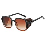 YUANCHENG Gafas de sol Hombre Negro Vintage Cuadrado Gafas de sol de cuero Modelos de explosión Gafas de sol UV400 C4 Marrón-Marrón