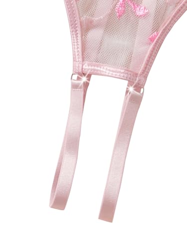 Image of Lilosy Women's Sexy Underwire Floral Lace Sheer Lingerie Set See Through Bra and Panty 2 Piece Flower Pink Small