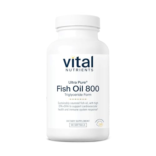 Vital Nutrients Ultra Pure Fish Oil 800 Triglyceride Form (Pharmaceutical Grade) | Omega 3 Fatty Acid with EPA and DHA | Hi-Potency Wild Caught | Gluten, Dairy and Soy Free | 90 Softgels
