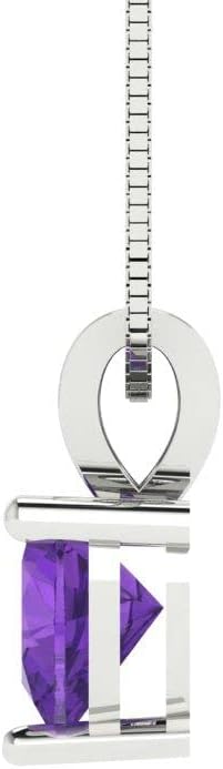 Clara Pucci 14K White Gold Plated Solitaire 18" Box-Chain Necklace - Sterling Silver 0.5ct Heart Cut Amethyst Pendant - Image 3