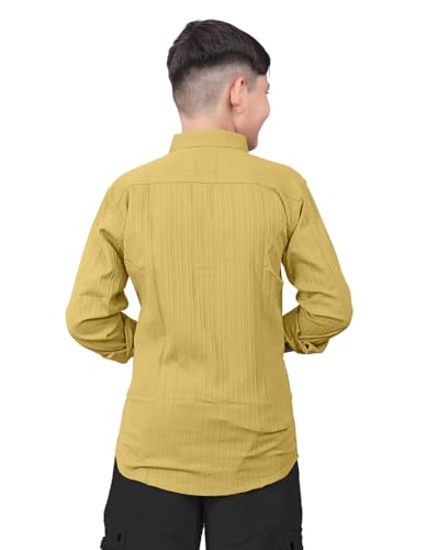Image of ZilconKid Boy's Cotton Hawaiian Plain Double Pocket Shirt with Spread Collar Neck Full Sleeves Button Closure Curved Length | Shirt for Kids Boys