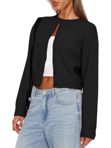 Image of Balimtoy Women's Cropped Cardigan Sweaters Long Sleeve Button Down Sweaters Knit Cardigan Cute Y2k Open Front Crop Top