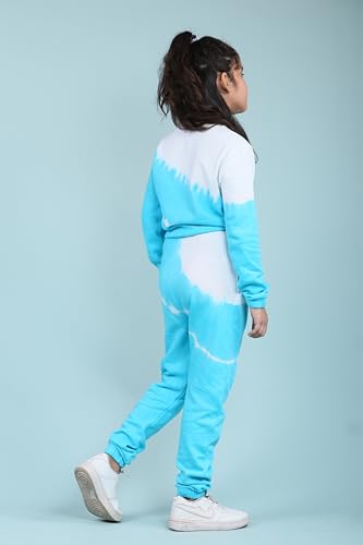 Image of Tweeny Mini Girls Kids Pure Cotton Terry Joggers Set | Tie Dye Co ord Set Winter Combo Outfit with Full Sleeves Sweatshirt and Pants | Relaxed and Comfortable Fittings