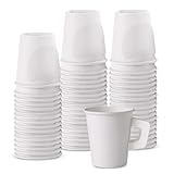 Jippedea 8 Oz Coffee Cups with Handles,50 Pcs Disposable Tea Cups for Hotel Motel Room,Disposable Paper Coffee Cups for Home Cafes Bistros Parties