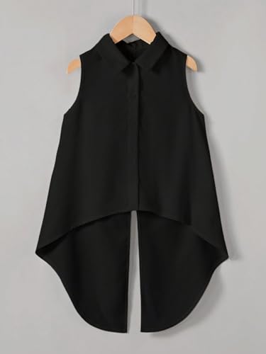 Image of Verdusa Girl's Button Front Bow Back Sleeveless Shirt High Low Asymmetrical Hem Blouse Top