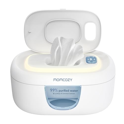 Image of Momcozy Baby Wipe Warmer, Innovative Spring Design, Large Capacity Wipes Dispenser for 60-80pcs, Fast & Even Heating, 4 Modes of Temperature Heating Control, Diaper Wipe Warmer with Night Light, Blue
