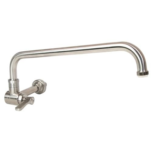 AA Faucet Single Wall Mount Commercial Manual Wok Range Faucet with 14' Swing Spout, All Stainless Steel Construction for Restaurant Kitchen NSF Approved