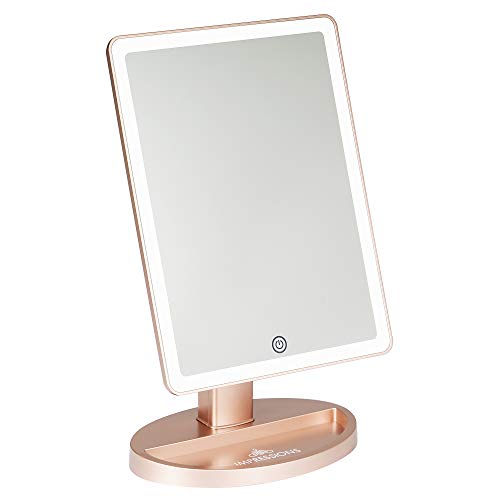 Impressions Touch Ultra Rose Gold Makeup Mirror with LED Light, Vanity Mirror for Desk with Standing Base and Charging Extensions