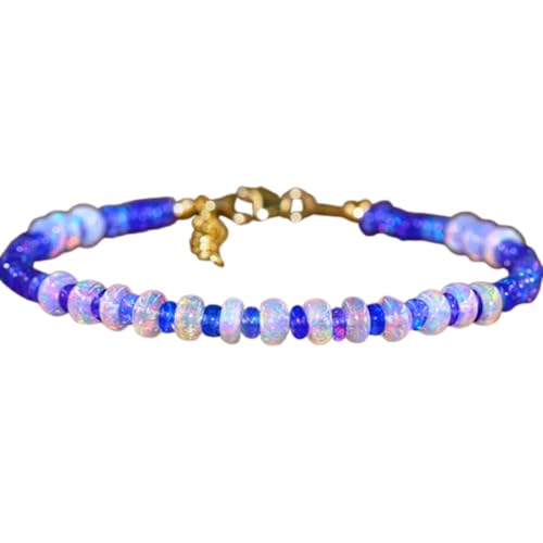 Pulsera de ópalo Welo etíope con cuentas de 3,5 mm multicolor y cierre de eslabones