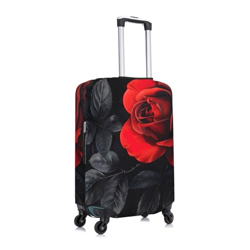 Red Rose and Black Leaves Print Fashionable Suitcase Cover Personalized Luggage Protector for Travel and Business3