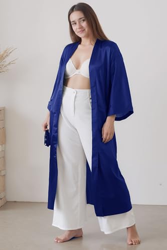 Image of PRODESIGN Satin Kimono Robe Women Long Silky Kimono Bathrobe Sleepwear Wedding Bridesmaid Robe