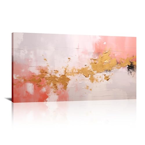 Décoration murale rose et or en toile abstraite avec cadre 80x160