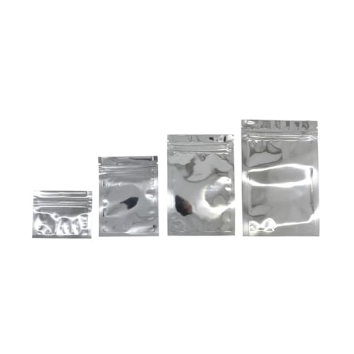 100 bolsas coloridas de papel de aluminio con cierre de cremallera, bolsas de papel de aluminio Mylar, bolsas de té, bolsa de almacenamiento de alimentos (plata, 14 x 20 cm)
