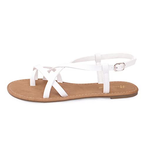 Women's Gladiator Flat Sandals Fisherman Strappy Sandals Ankle Strap Sandals (New White, Numeric_8) #TOP2