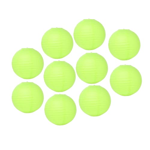 Image of Mudra Crafts 12 Inch Round Chinese Lime Green Paper Lanterns Hanging Decor | 10 PCs, Reusable, Indoor Outdoor Decorative Lamp Shade, for Ceiling, Wedding, Shower, Party, Festival, Home Decoration