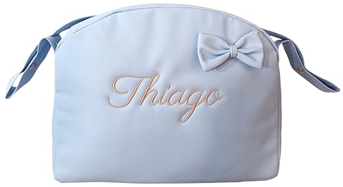 MODIN Bolso Personalizado bebe con nombre Bolsa Maternidad Bolso Hospital Bebé con asa larga para colgar polipiel (AZUL, Mediano)