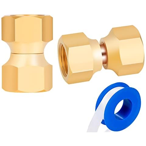 Breezliy Brass 3/8" Female Flare x 3/8" Female Flare Swivel Brass Adapter,Female Swivel Nut,Flare Tube Fitting,Valve Connector 2PCS Cover