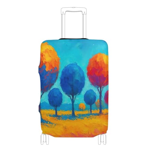 Joisal Prints Luggage Protector Suitcase Cover Cute Elastic Colorful Trees Blue Orange Vacation Essentials Suitcase Sleeve, M, Fits 22-24 Inch Case