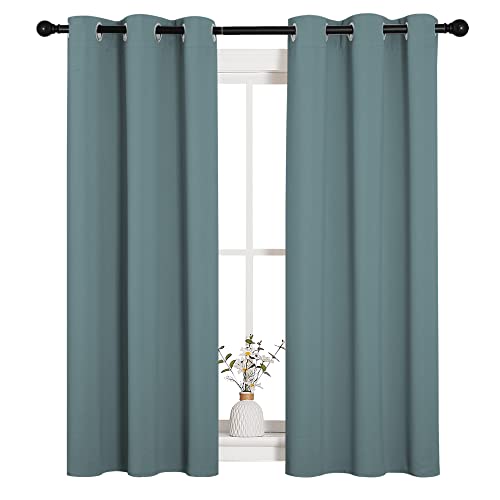 Image of NICETOWN Modern Blackout Curtains Noise Reducing, Thermal Insulated and Privacy Room Darkening Drape Panels for Boy's Guest Room Door Small Short Window (Greyish Blue, 2 Panels, W34 x L54 -Inch)